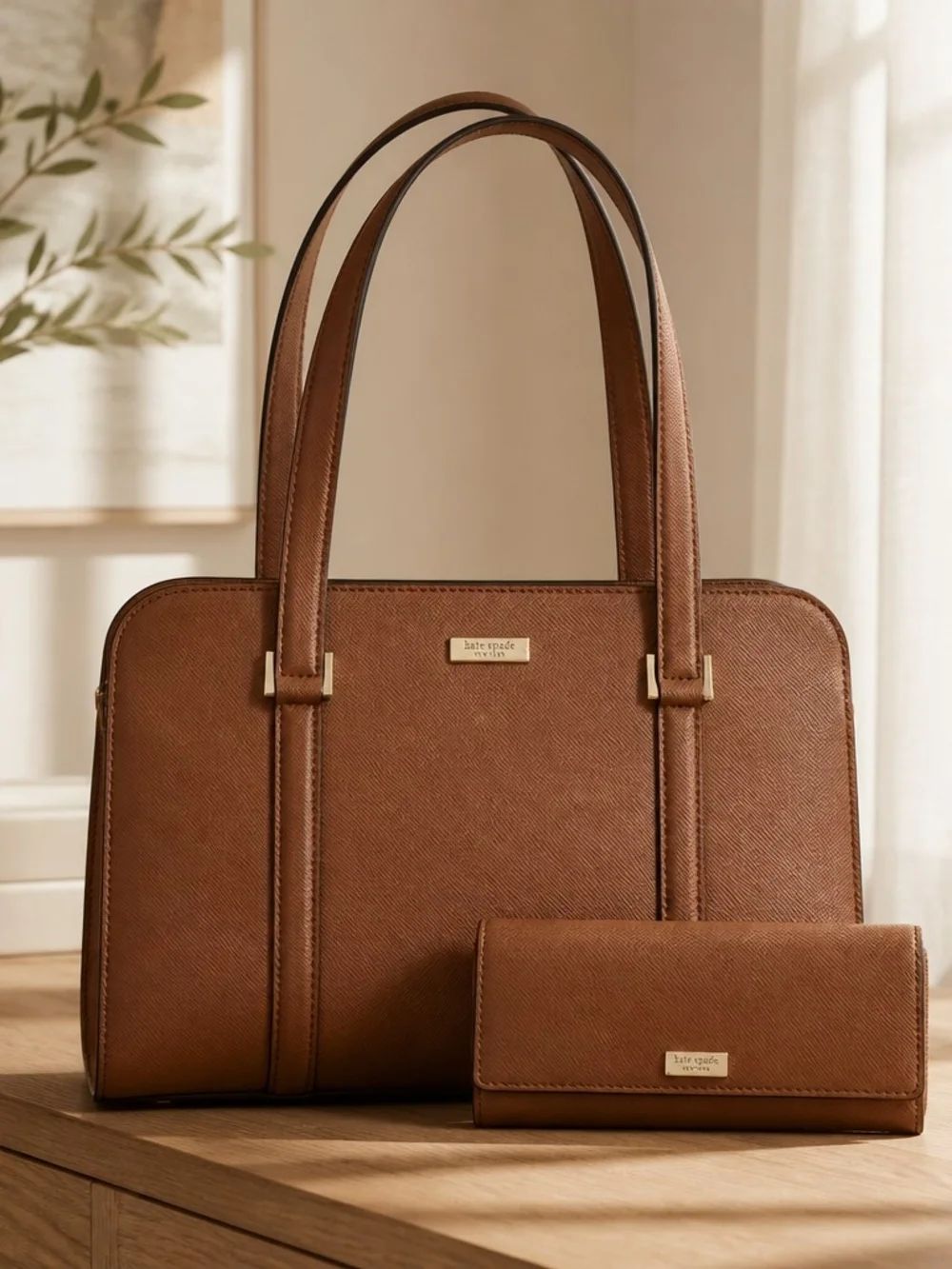 Kate Spade Women's Newbury Lane Satchel & Kate Spade Brown Leather Wallet